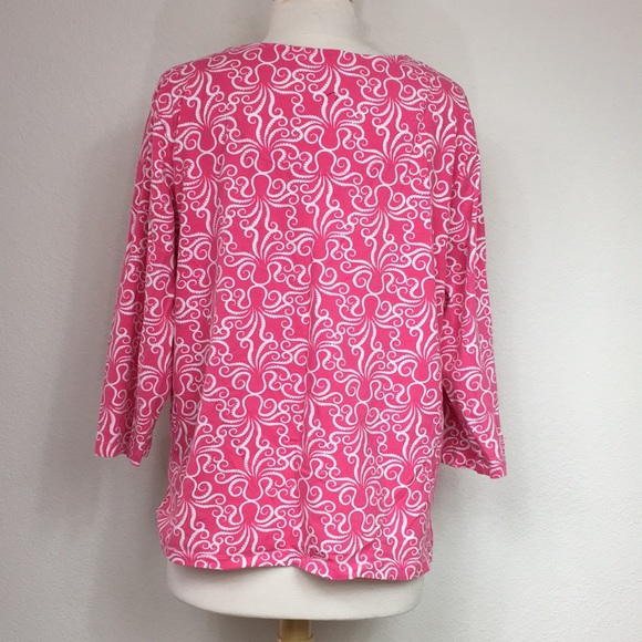3/$35 Alfred Dunner Pink Swirl Crochet 3/4 Sleeve Top XL - Picture 2 of 11